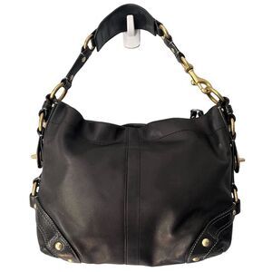 Coach Carly Black Leather Hobo Shoulder Bag Gold Hardware Casual